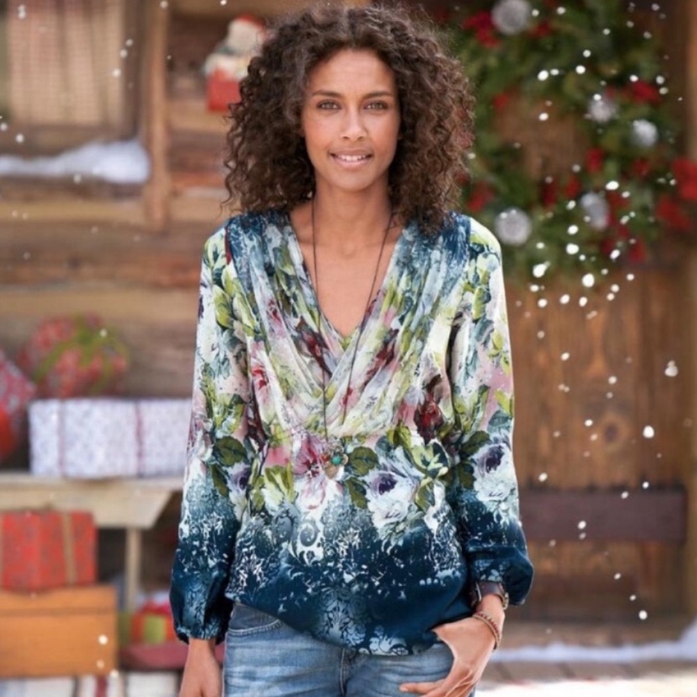 Sundance 100% Silk Winter Garden Floral Watercolor Blouse Small